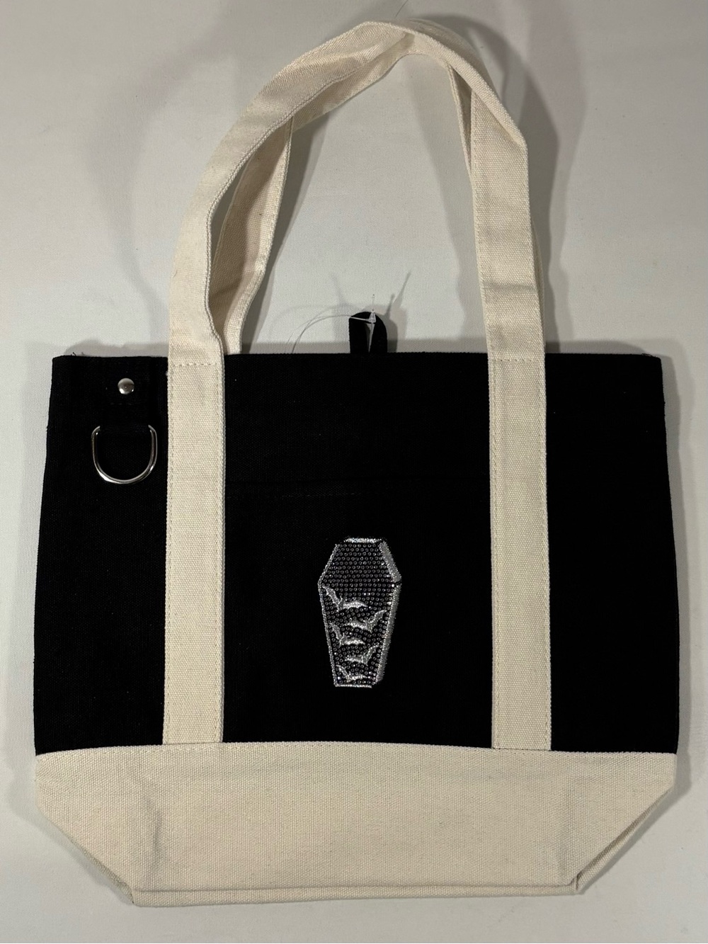 ⚰️ [NEW] SPIRIT HALLOWEEN BEDAZZLED BAT COFFIN BLACK & WHITE VIRAL MINI TOTE BAG